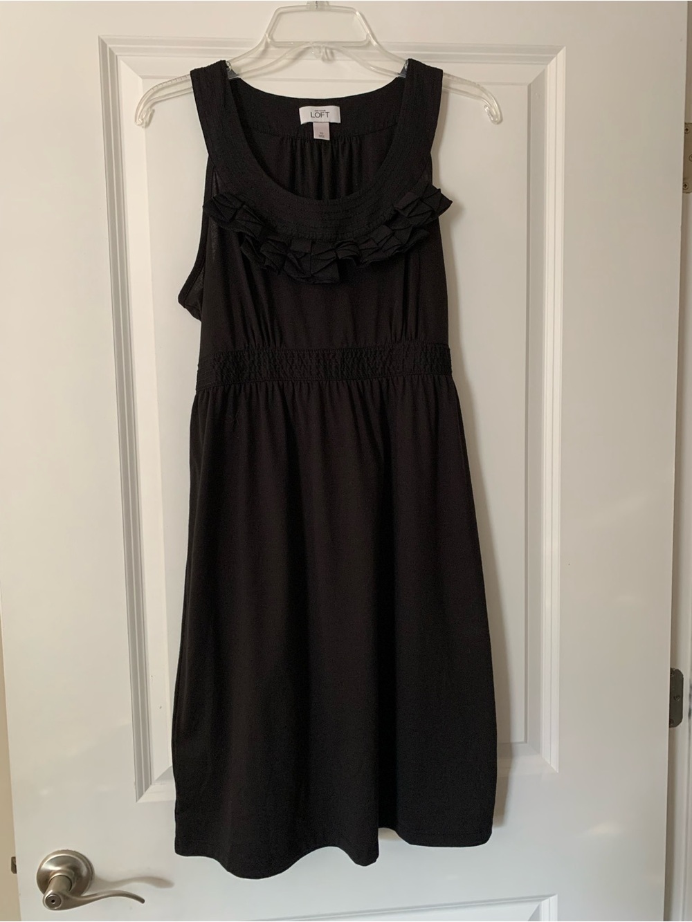 LOFT Black Sleeveless Ruffle-Trim Dress